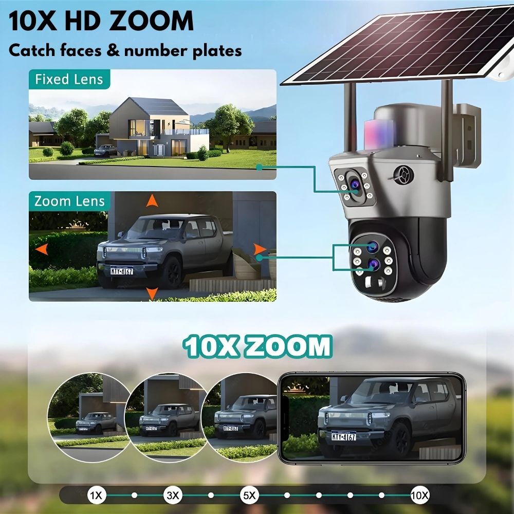 Outdoor security camera with 10X zoom for details