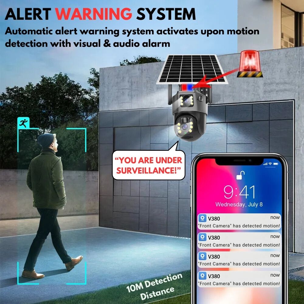 red and blue flashing alart warning system security camera
