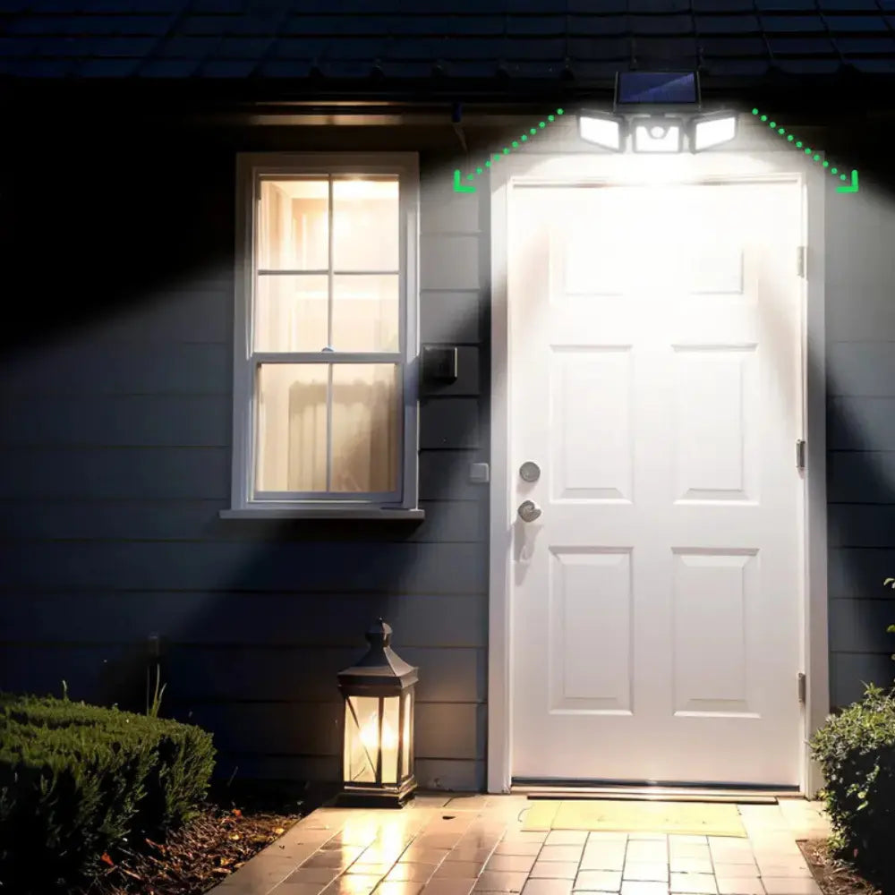 Bright LED solar motion detection light for home security