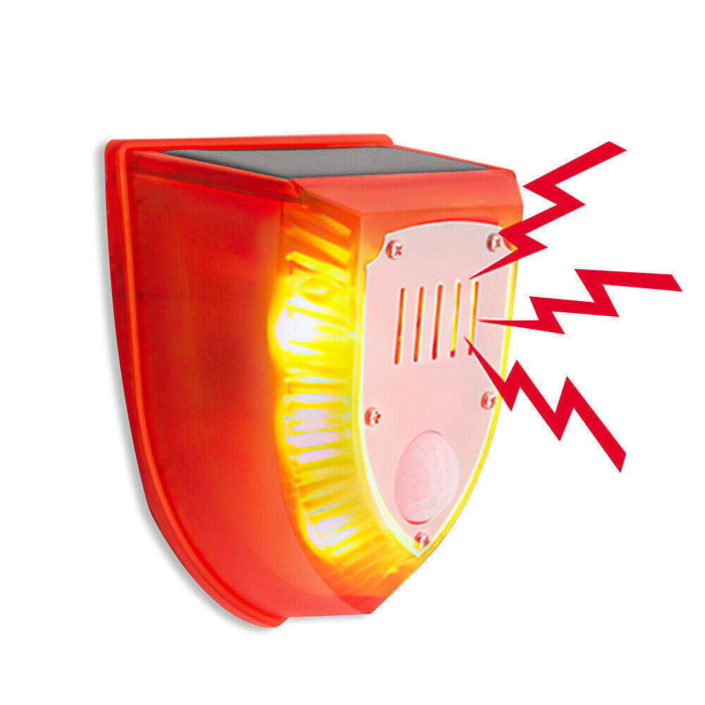 Outdoor solar alarm with barking dogs and gunshot sound