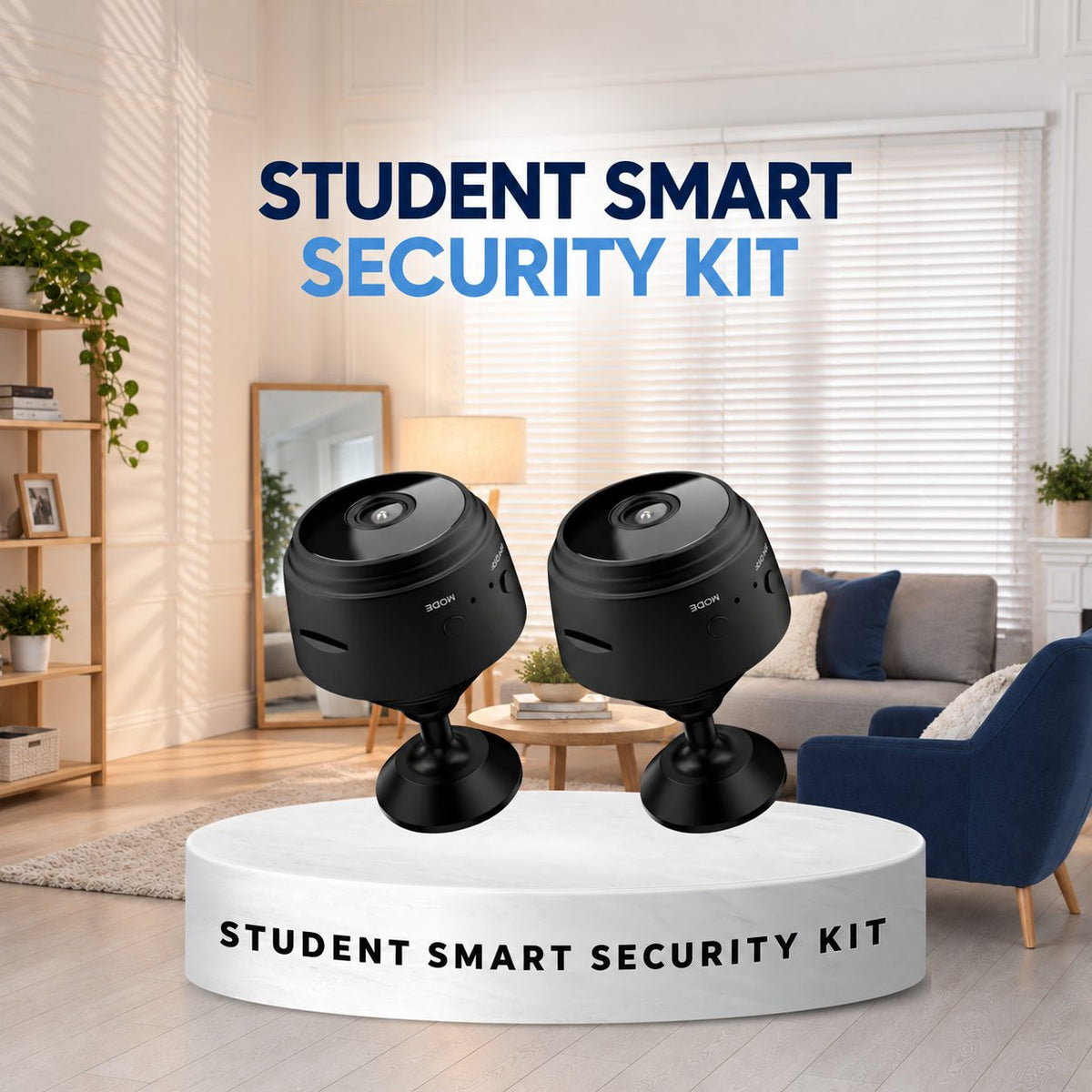 Student Smart Security Kit: two discreet mini security cameras for rooms, share houses and small apartments