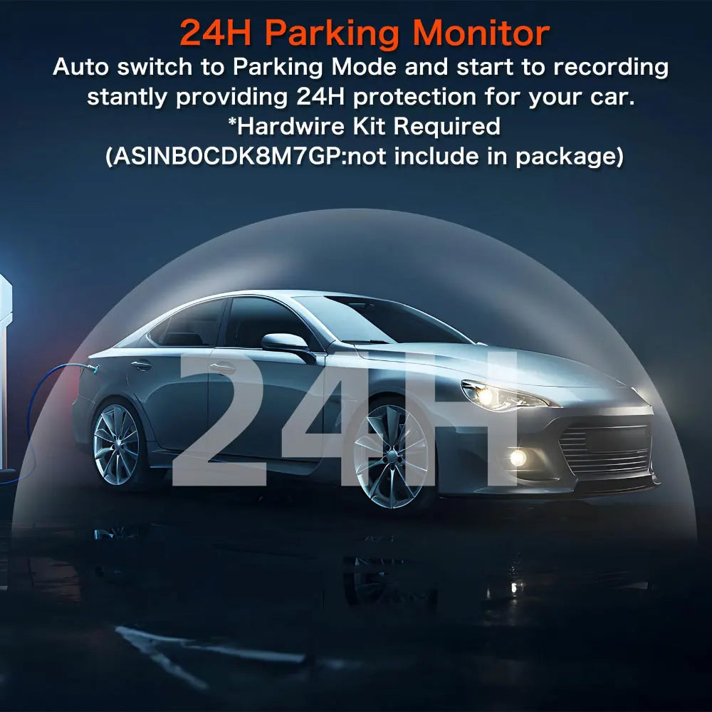 Car with 24H Parking Monitor text and dome-shaped feature on a dark background