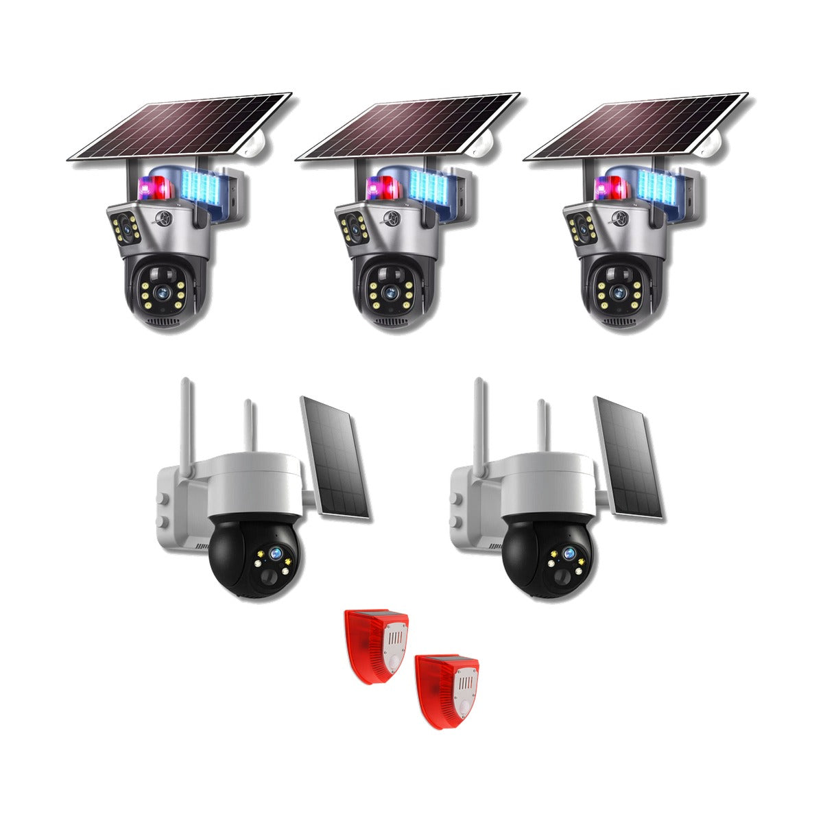 Rural Defender Kit contents: three VigilantGuard Pro 4G cameras, two SolarSecure360 Pro cameras and two BarkGuard solar alarms